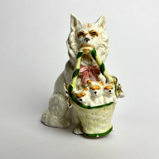 Vintage Dog with Basket Spill Vase