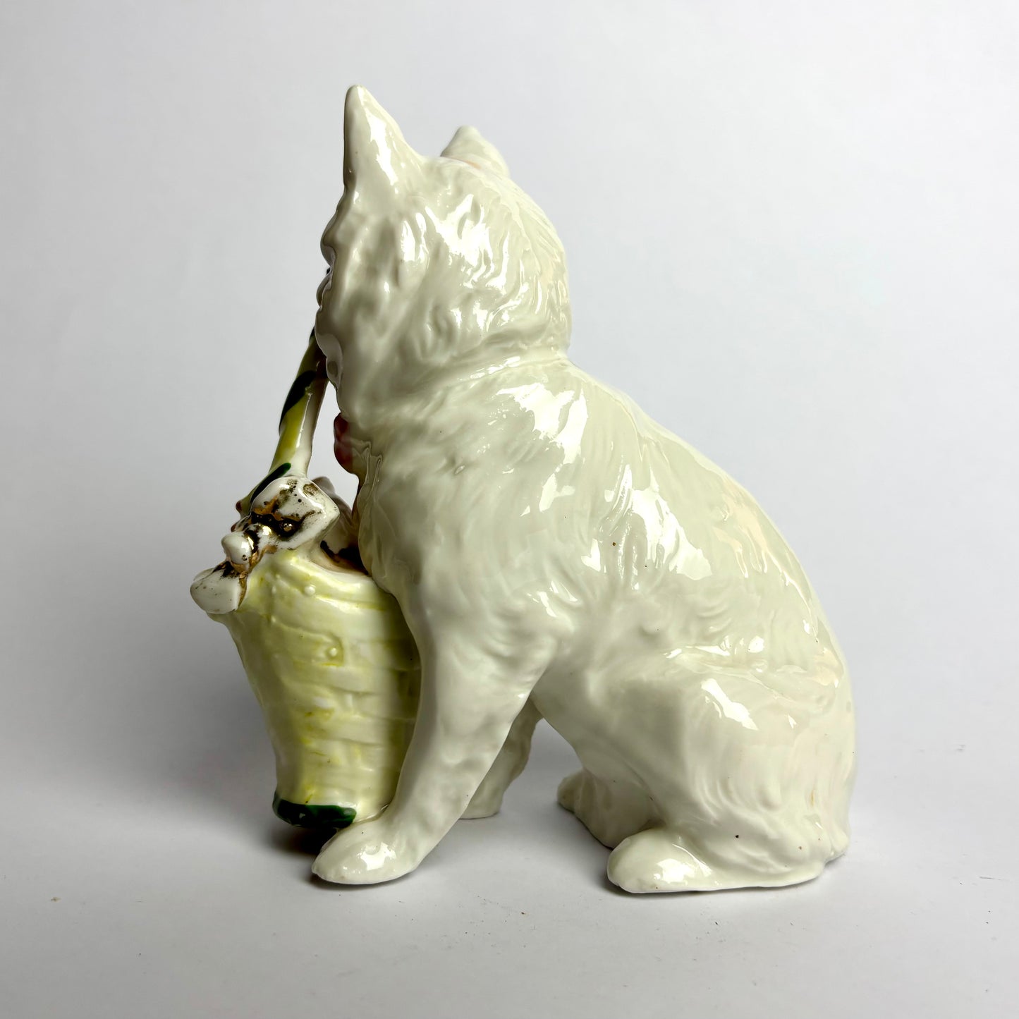 Vintage Dog with Basket Spill Vase