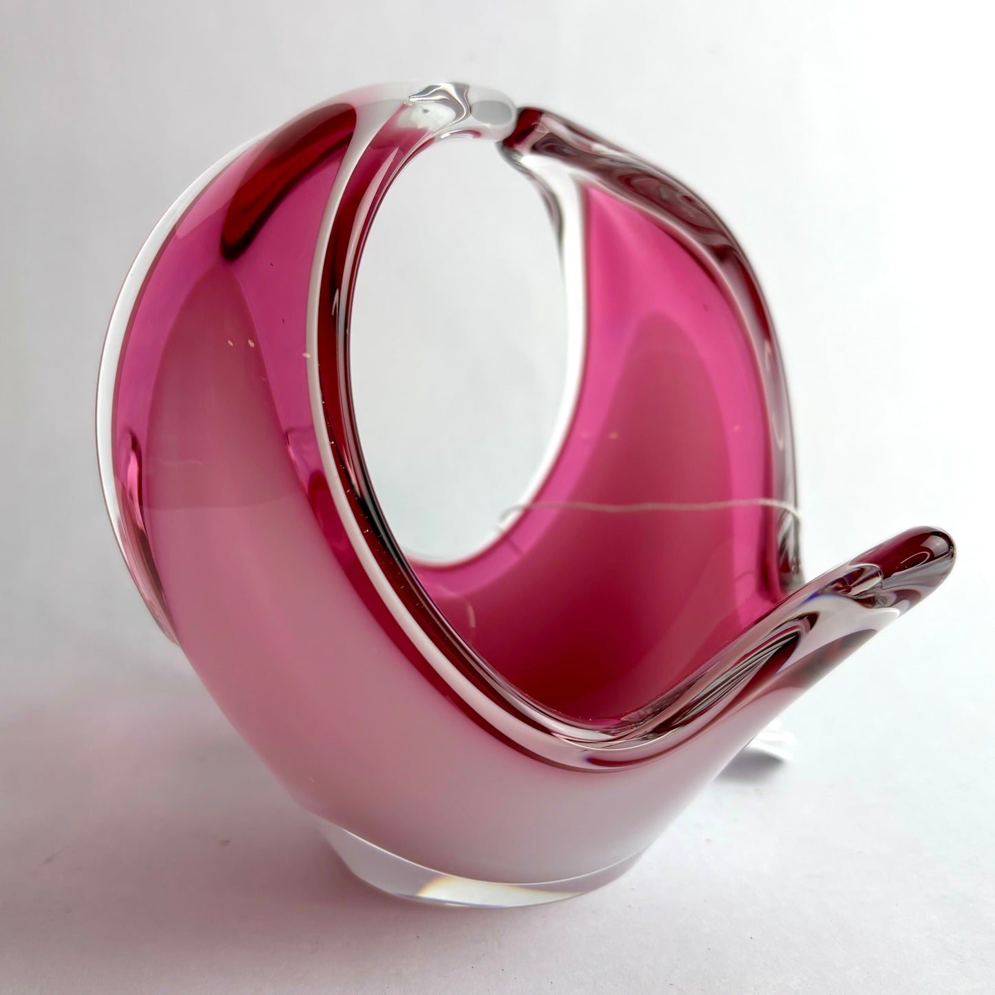 1992 V. Nason & C. Murano Sommerso Glass Basket – Pink