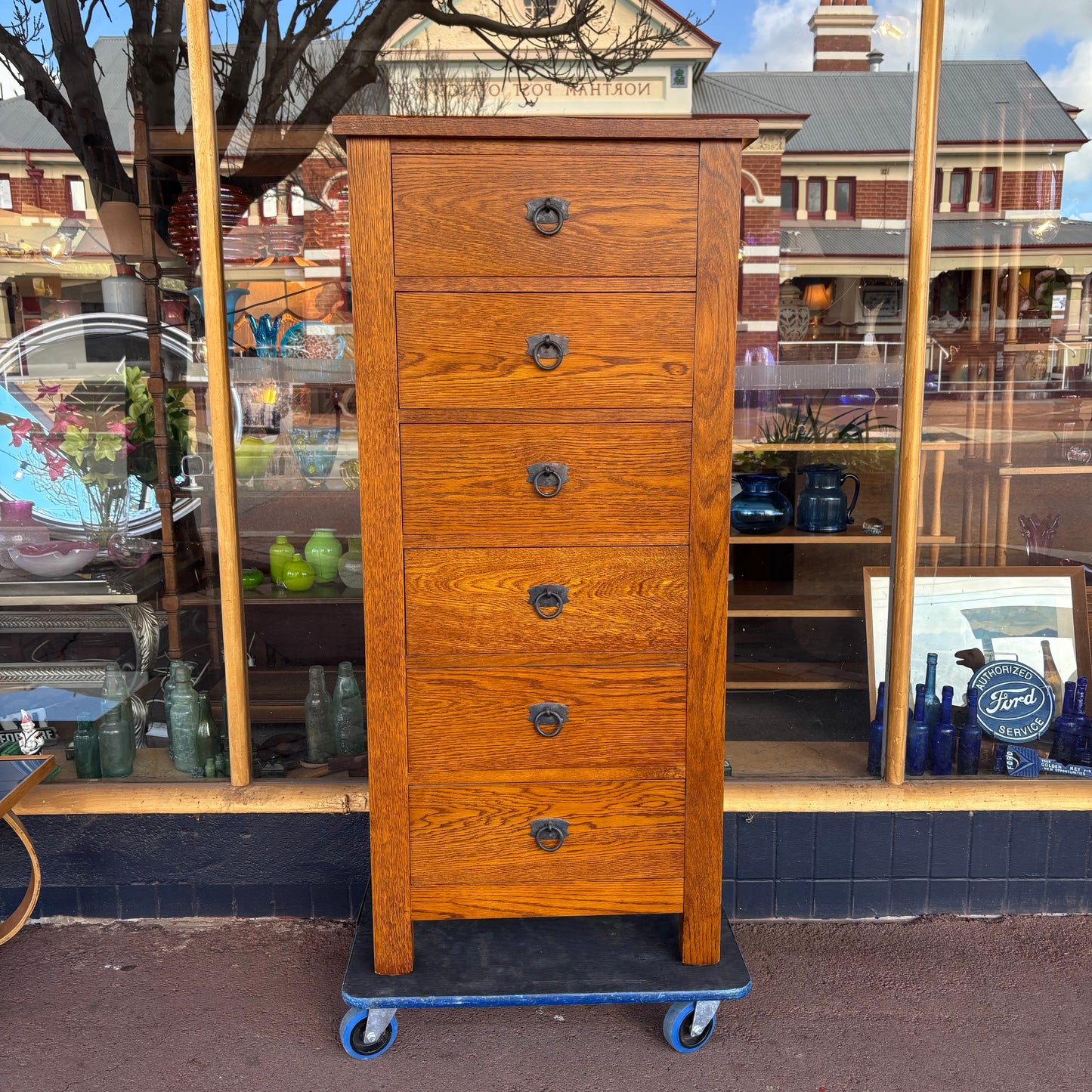 Solid Oak Six-Drawer Tallboy