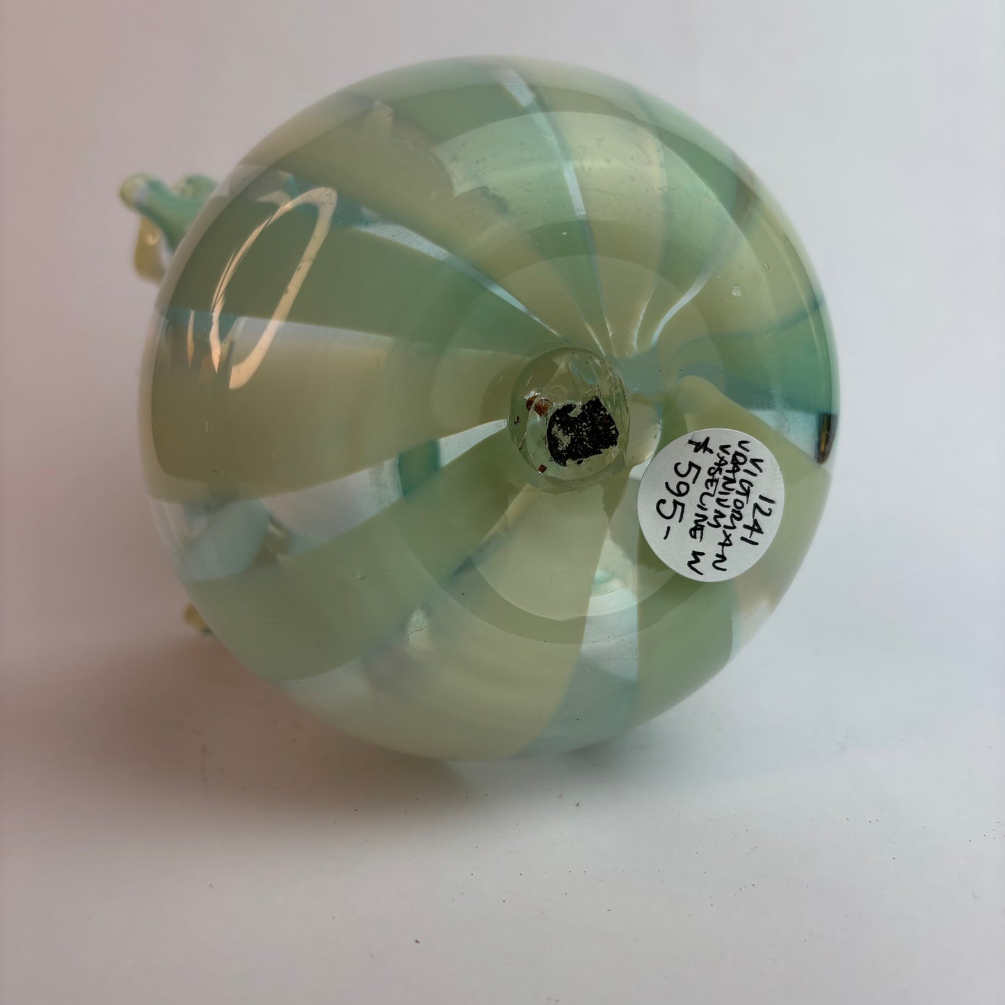 Vintage Murano Glass Vase – Opalescent Aqua & White Spiral, Uranium Glass Glow, Ruffled Rim