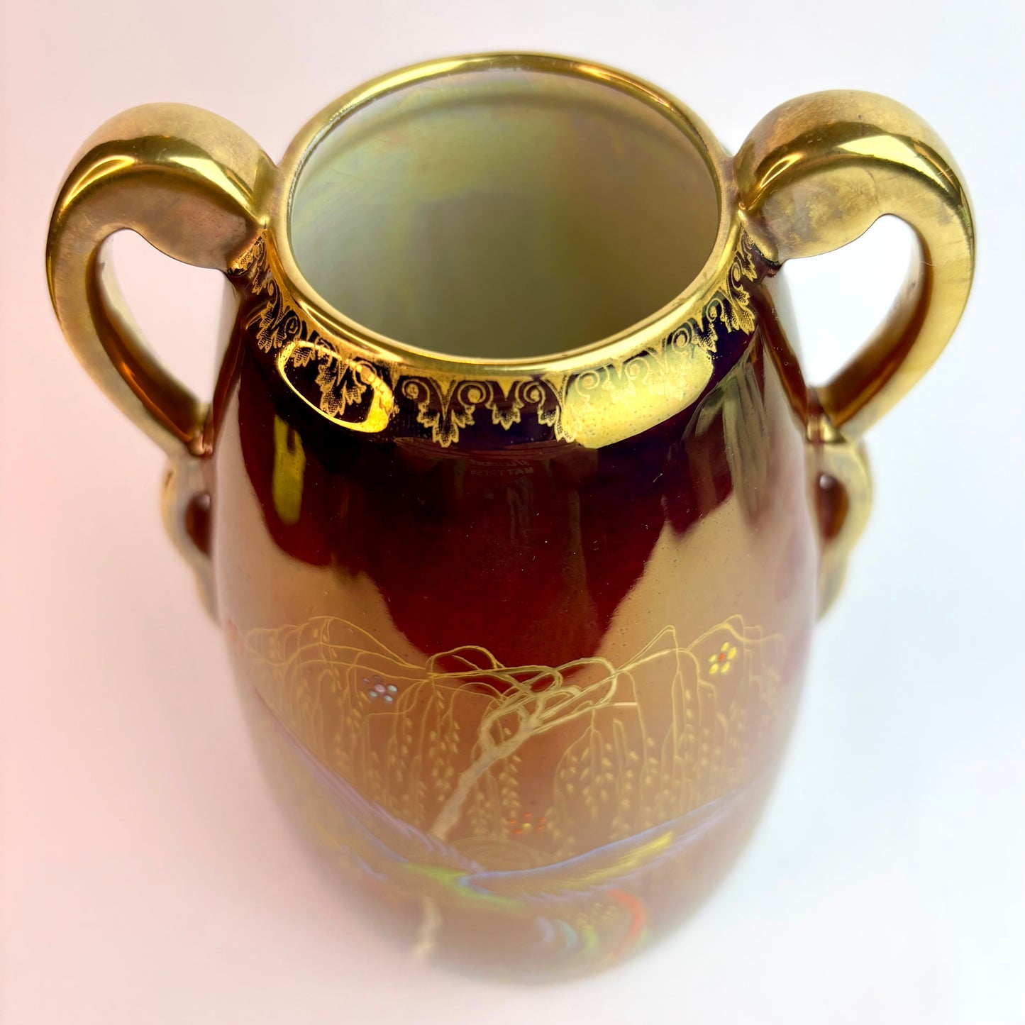 Carlton Ware Twin-Handled Lustre Vase – Exotic Bird & Willow Design, England c.1920s–30s