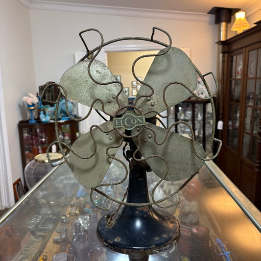 Vintage Elcon Oscillating Electric Desk Fan c1930s–40s – Original Australian Industrial Fan