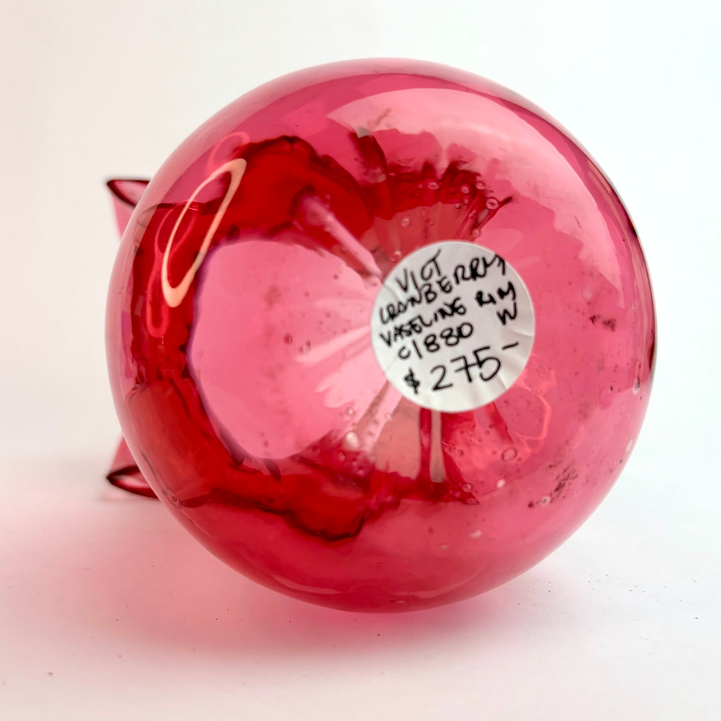 Antique Victorian Cranberry Glass Vase – Applied Ruffled Rim, Hand-Blown England c.1880