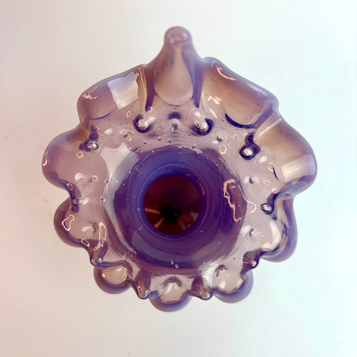 Antique Victorian Alexandrite Glass Vase – Colour Change Blue to Amethyst, Opalescent Ruffled Rim, England c.1880