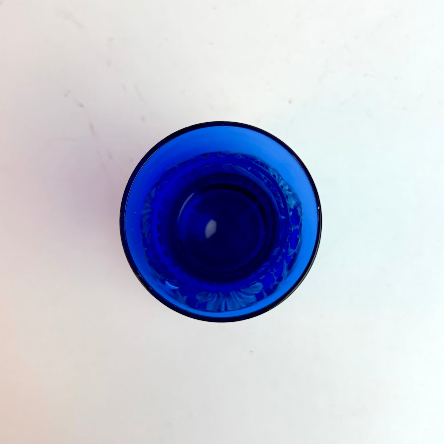 Vintage Bristol Blue Glass Vase with Hand-Painted White Floral Garland