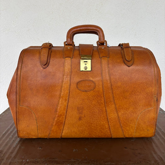 Vintage Tan Leather Weekender / Gladstone Travel Bag – Classic Locking Overnight Case