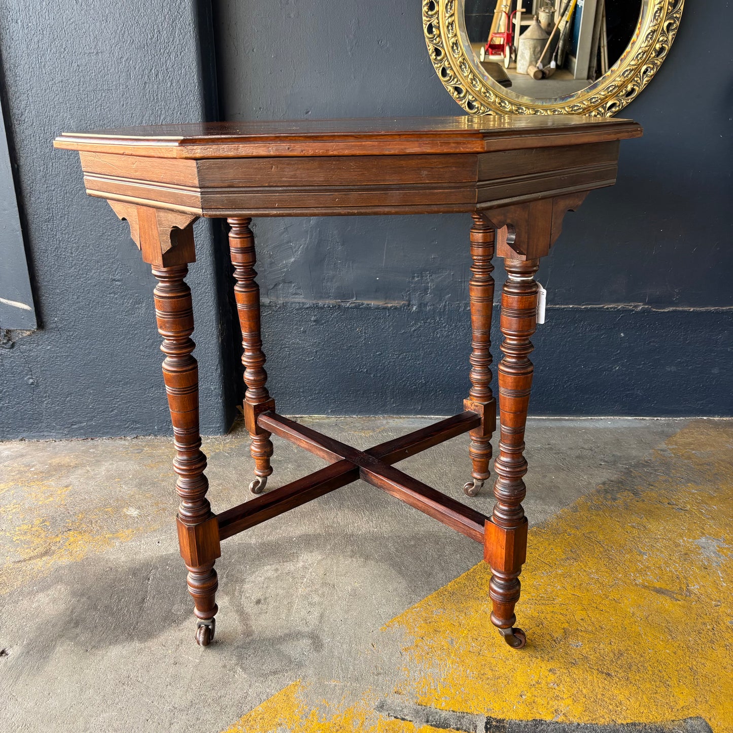 Victorian Octagonal Occasional Table with Turned Legs & Castors c.1890–1910