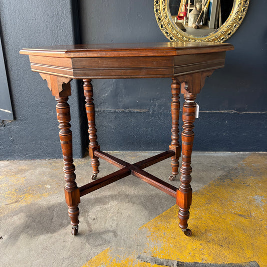Victorian Octagonal Occasional Table with Turned Legs & Castors c.1890–1910