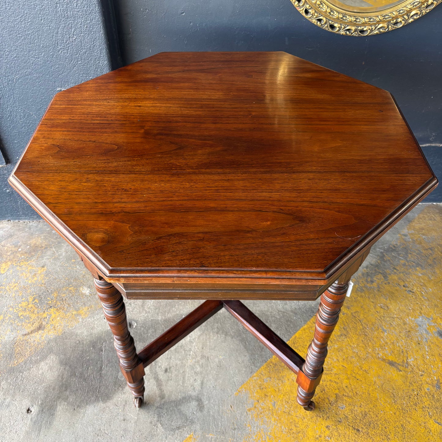 Victorian Octagonal Occasional Table with Turned Legs & Castors c.1890–1910