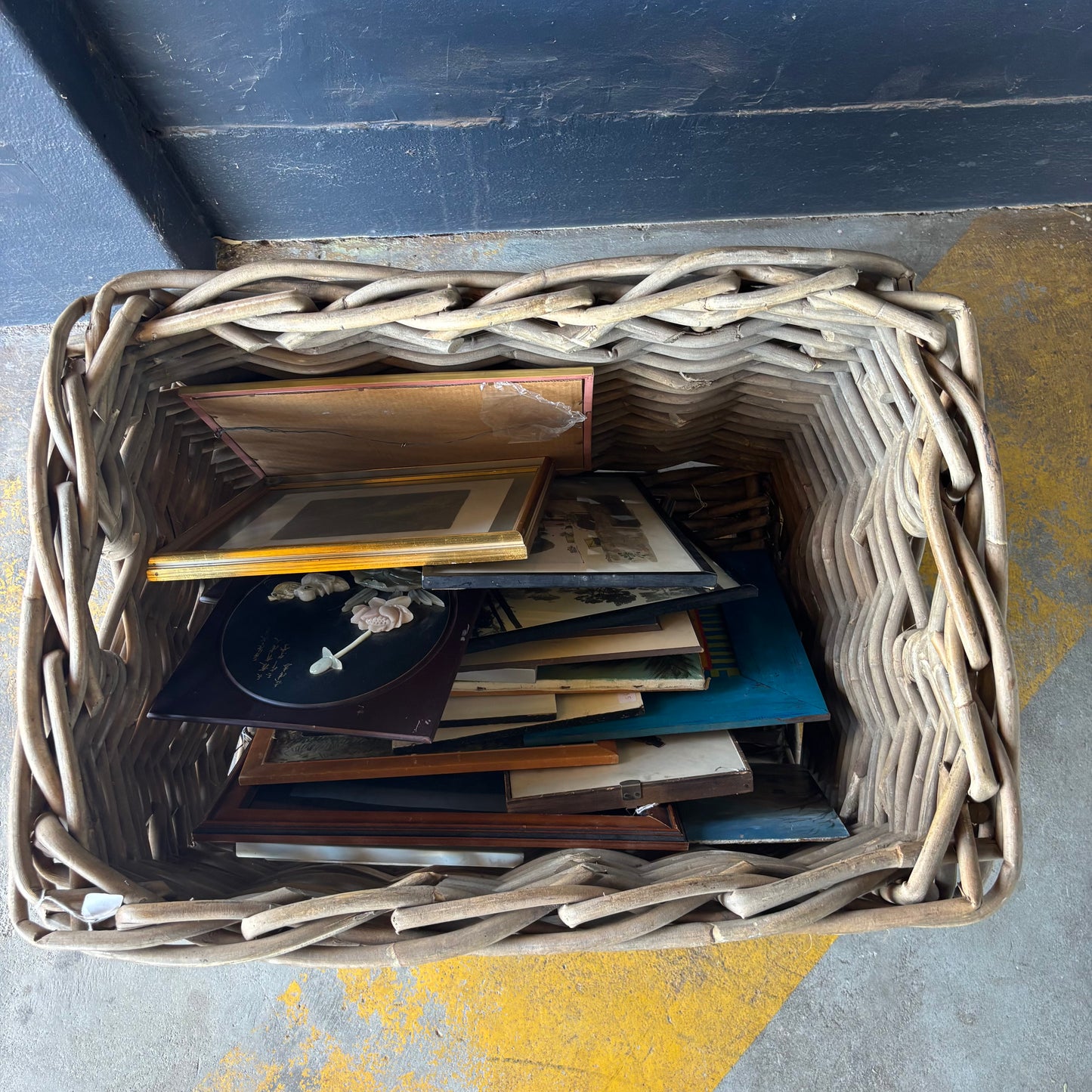 Large French Farmhouse Rattan Basket on Castors