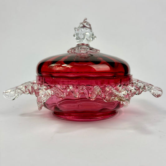 Victorian Cranberry Glass Covered Bonbon Dish c.1880–1900