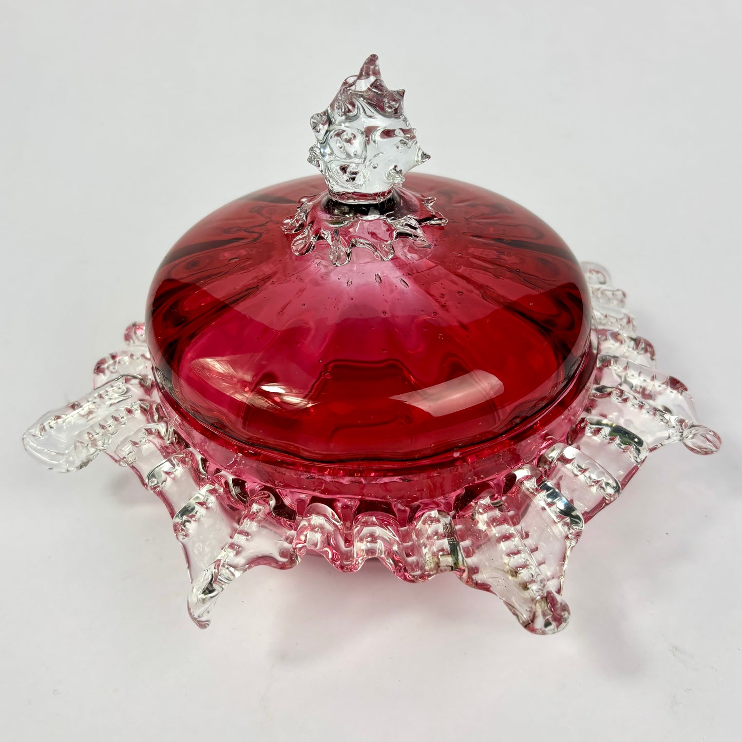 Victorian Cranberry Glass Covered Bonbon Dish c.1880–1900