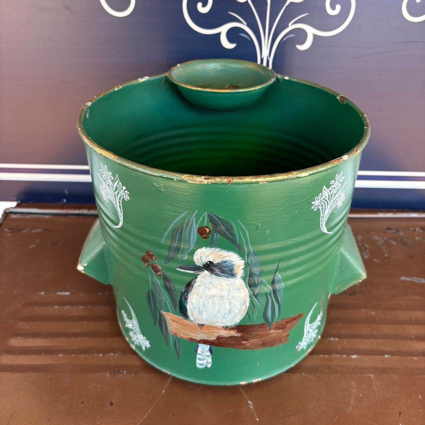Vintage Vitromant Enamel Wash Stand with Hand-Painted Buckets & Basin | Australian Bush Motif