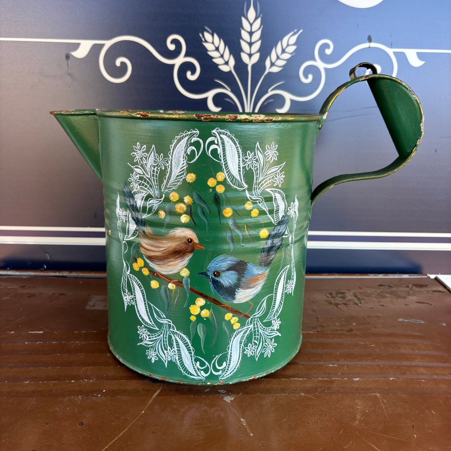Vintage Vitromant Enamel Wash Stand with Hand-Painted Buckets & Basin | Australian Bush Motif