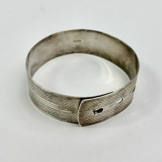 Vintage Sterling Silver Engine Turned Buckle Bangle 18.2g