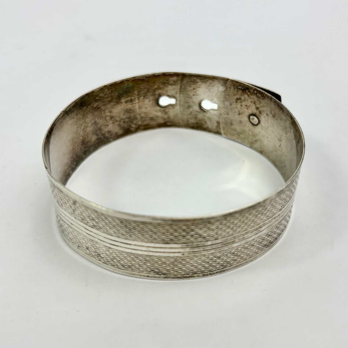 Vintage Sterling Silver Engine Turned Buckle Bangle 18.2g