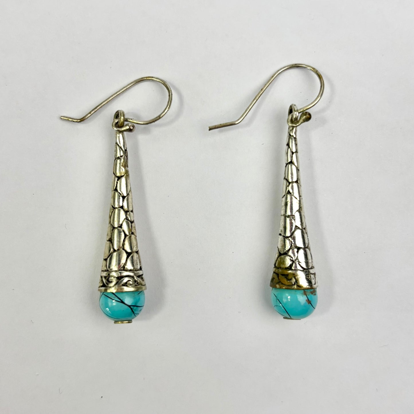 Sterling Silver & Turquoise Drop Earrings 8.15g