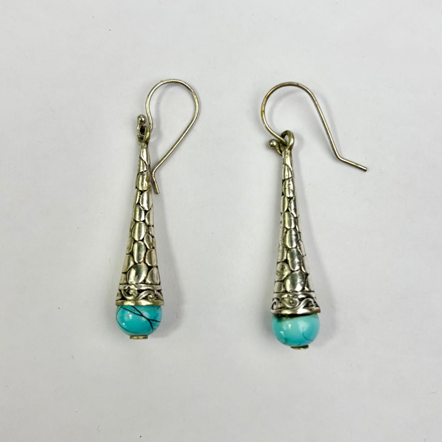 Sterling Silver & Turquoise Drop Earrings 8.15g