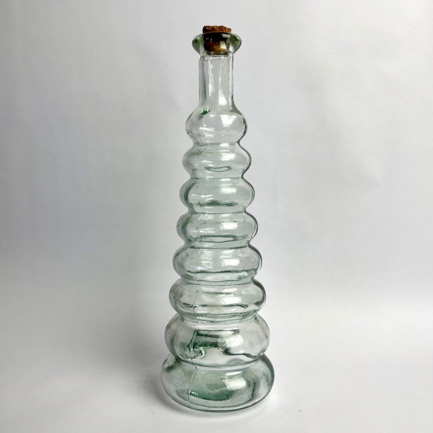 Large Ribbed Glass Decorative Bottle