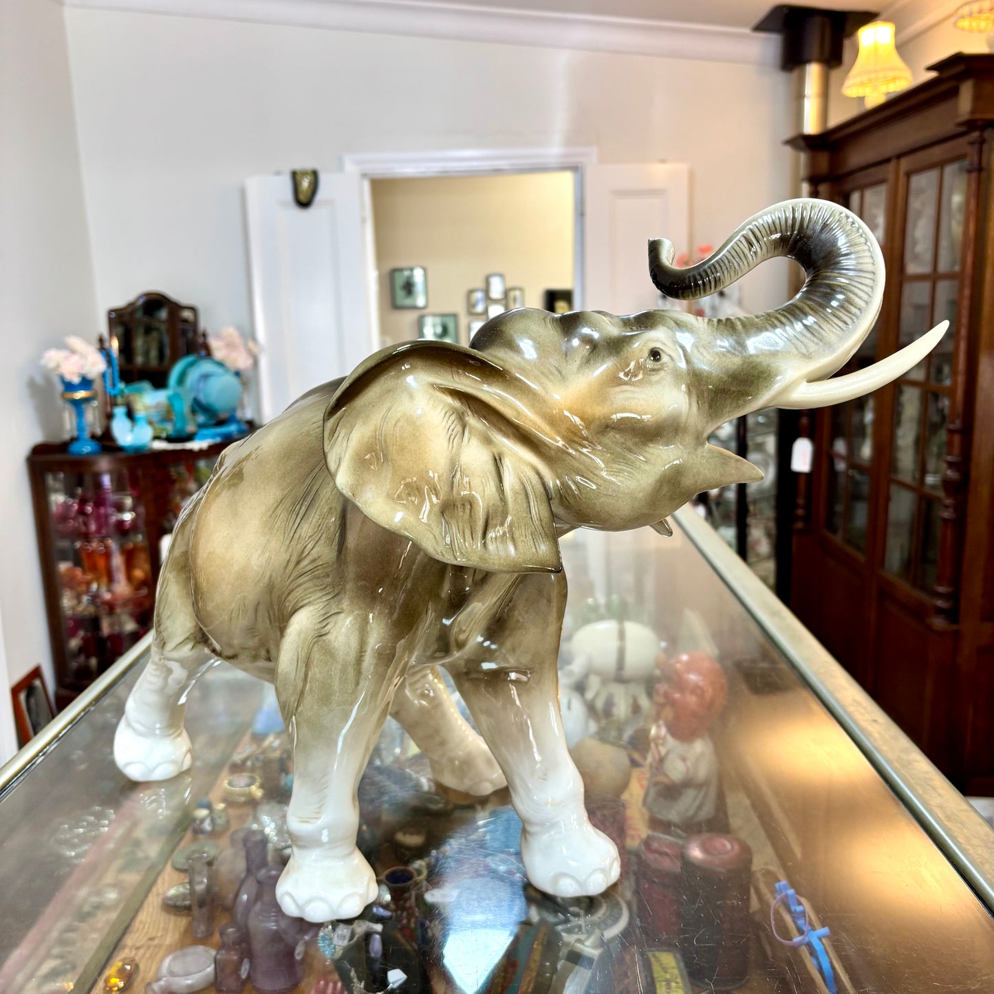 Pair of Royal Dux Porcelain Elephant Figures c.1960 Czechoslovakia