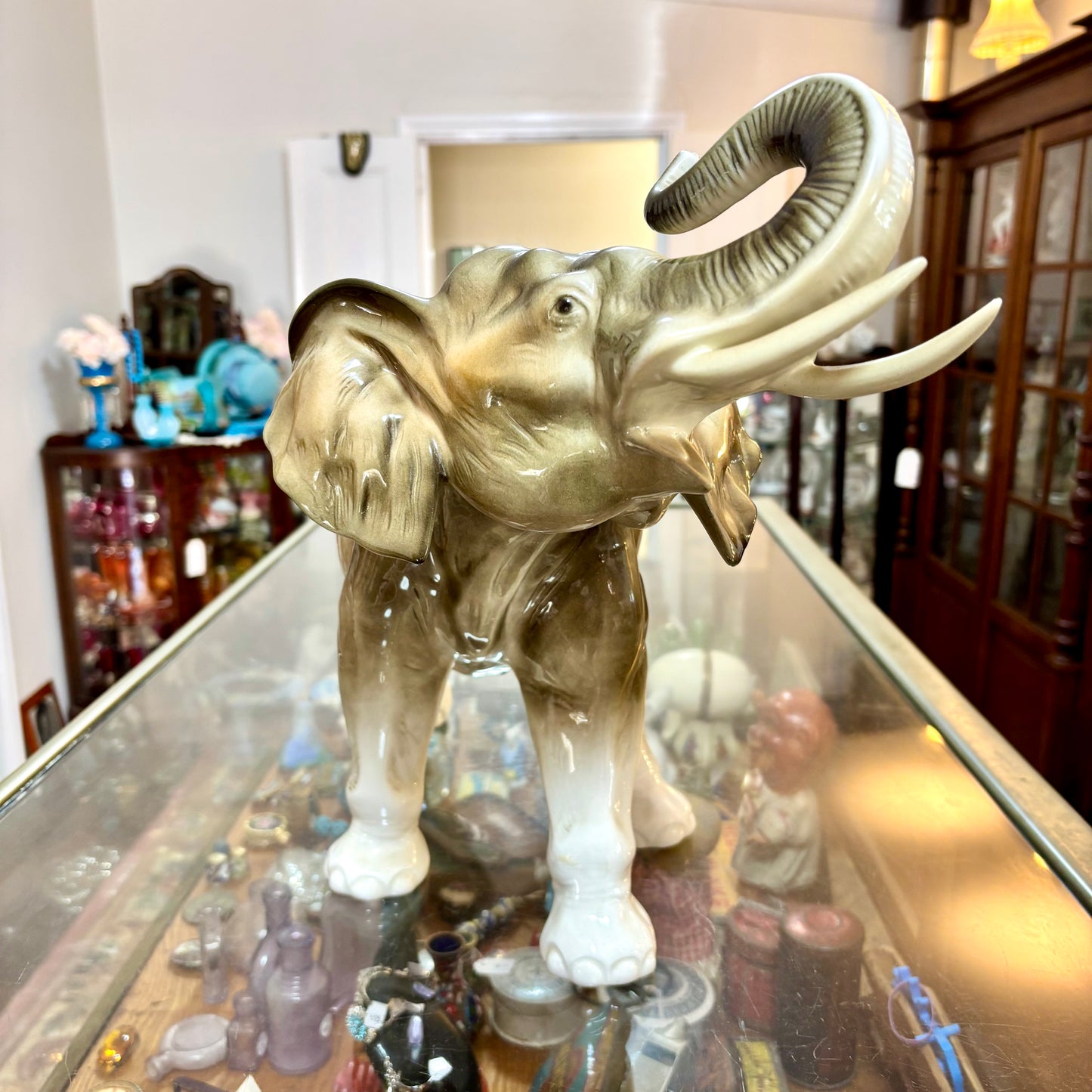 Pair of Royal Dux Porcelain Elephant Figures c.1960 Czechoslovakia