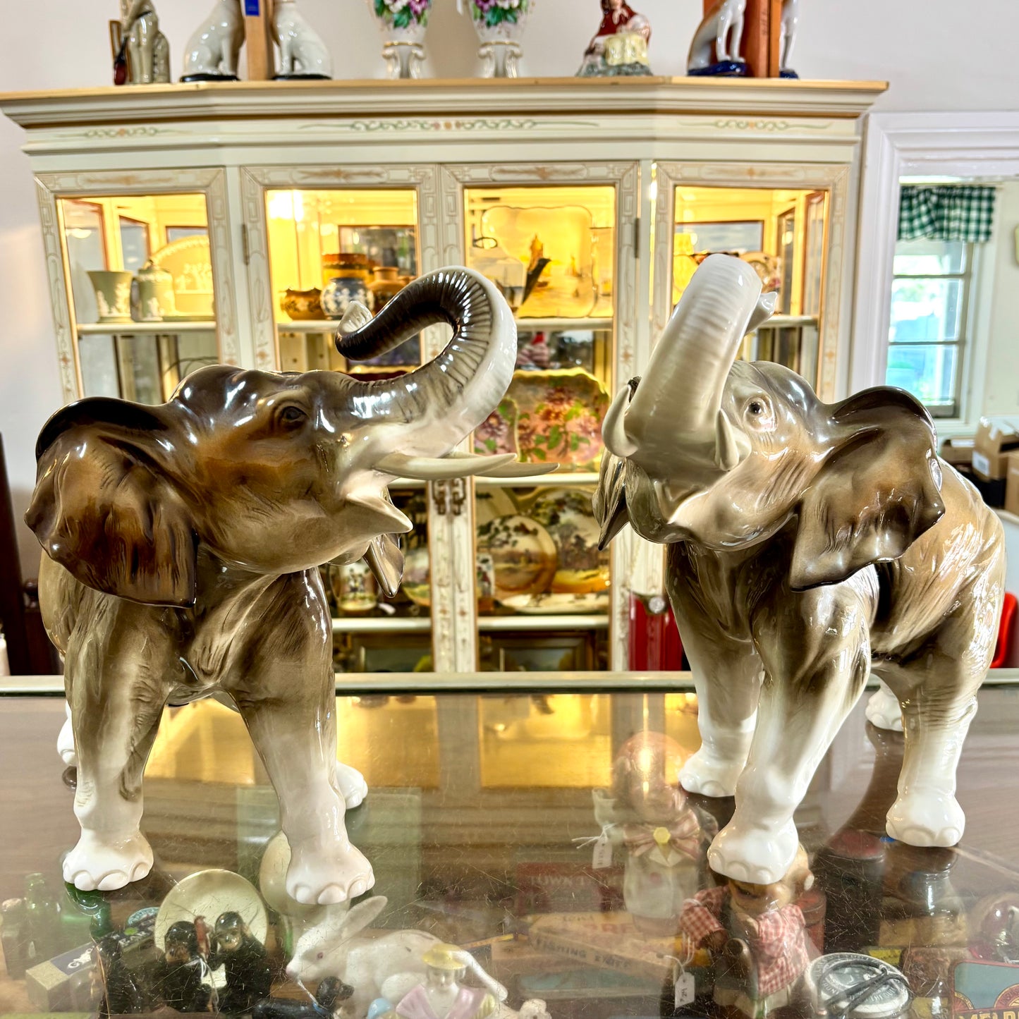 Pair of Royal Dux Porcelain Elephant Figures c.1960 Czechoslovakia
