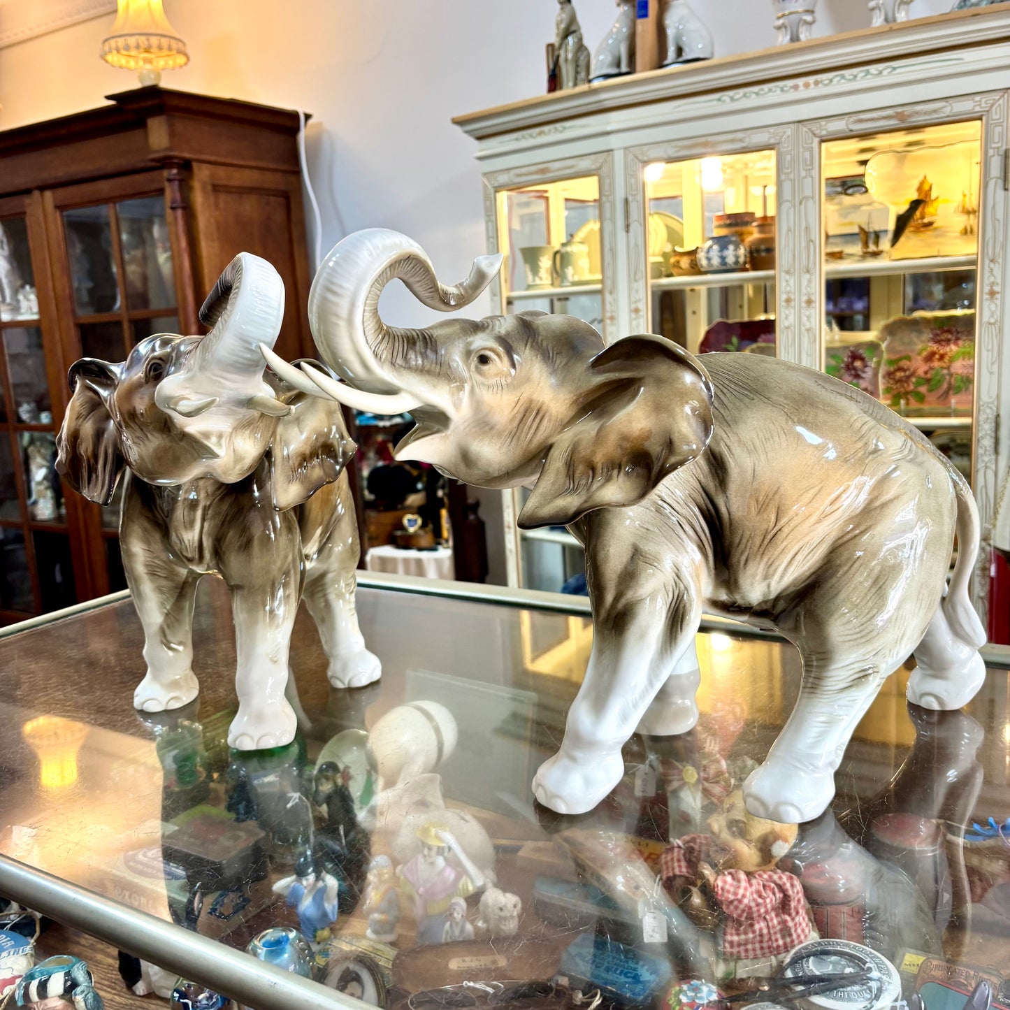 Pair of Royal Dux Porcelain Elephant Figures c.1960 Czechoslovakia