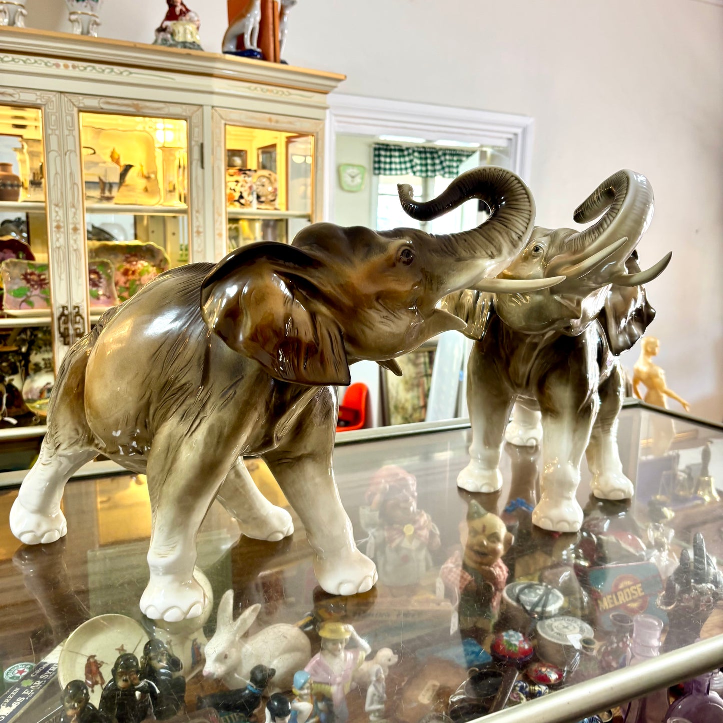 Pair of Royal Dux Porcelain Elephant Figures c.1960 Czechoslovakia