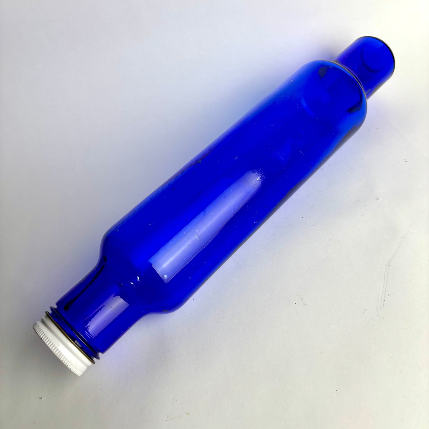 Vintage Cobalt Blue Glass Rolling Pin – Water Fill – Screw Cap – 40cm