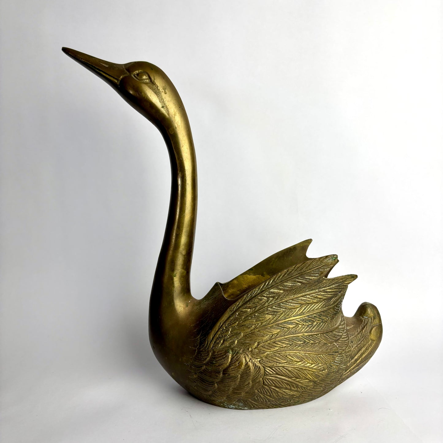 Vintage Solid Brass Swan Planter / Vase – 31.5 cm