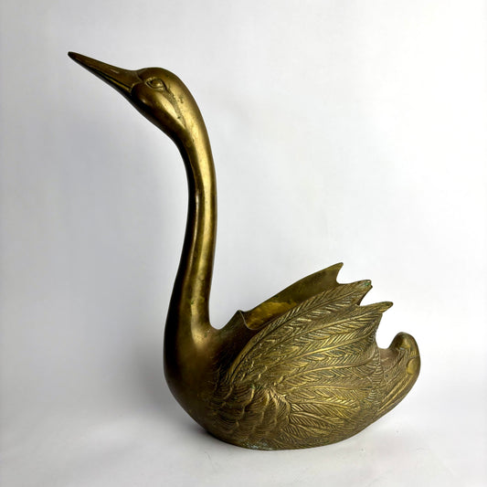 Vintage Solid Brass Swan Planter / Vase – 31.5 cm