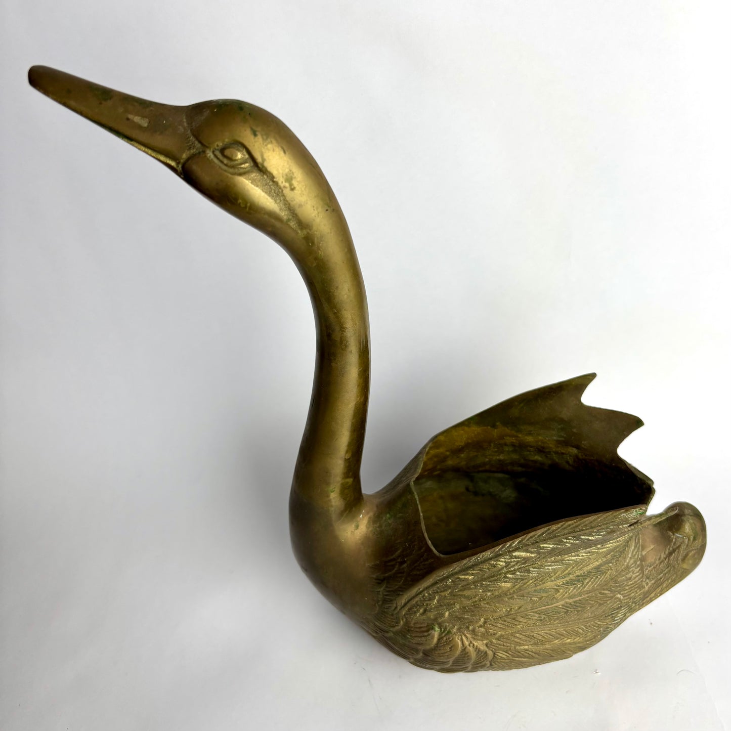 Vintage Solid Brass Swan Planter / Vase – 31.5 cm