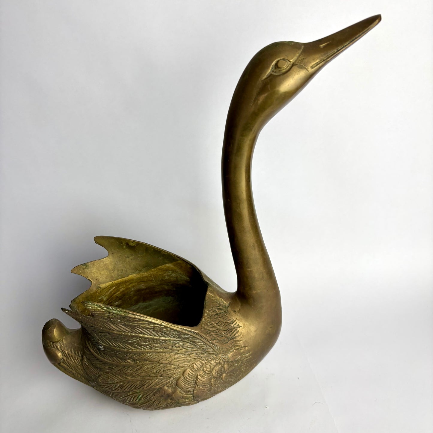Vintage Solid Brass Swan Planter / Vase – 31.5 cm