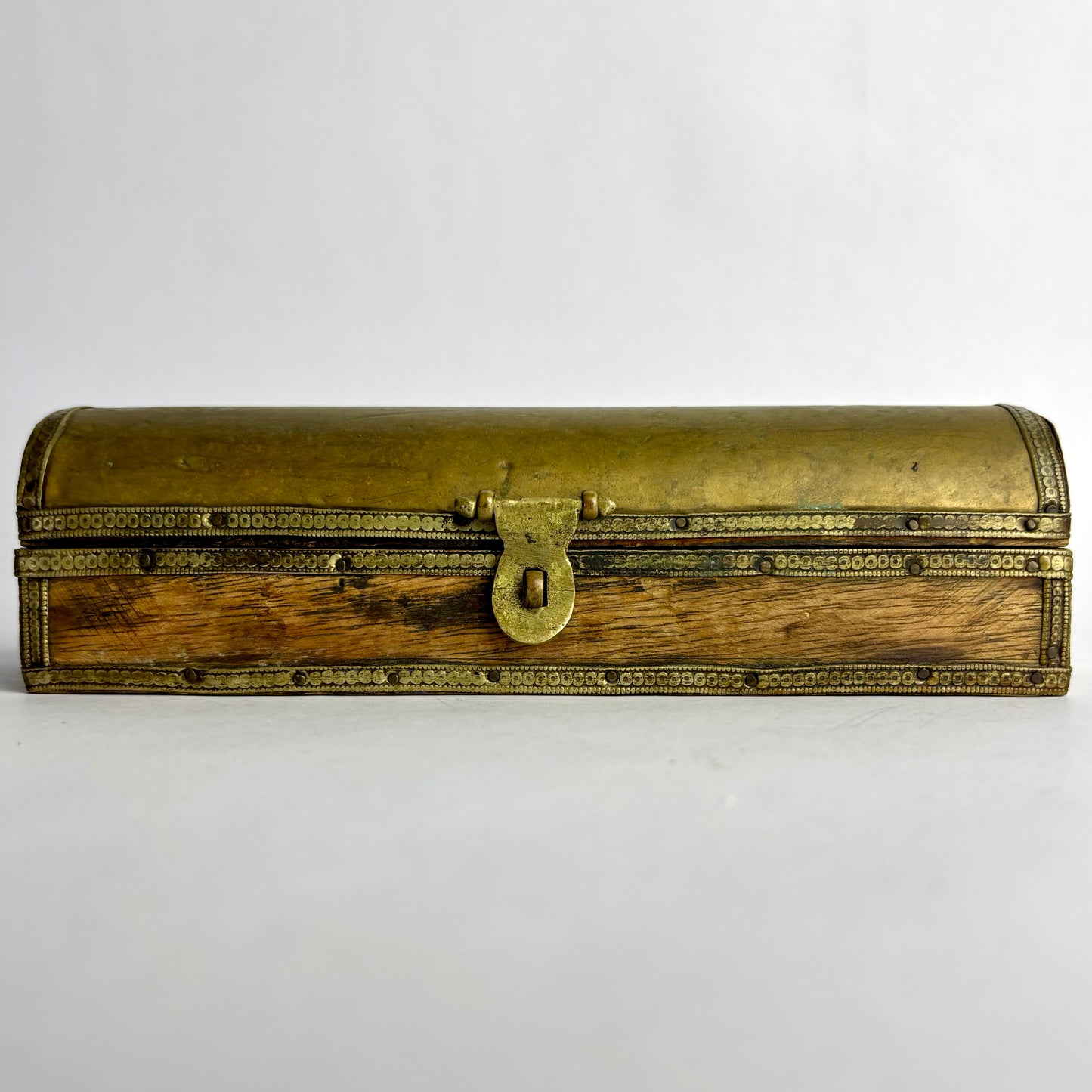 Antique Brass Bound Wooden Pen / Document Box c1900