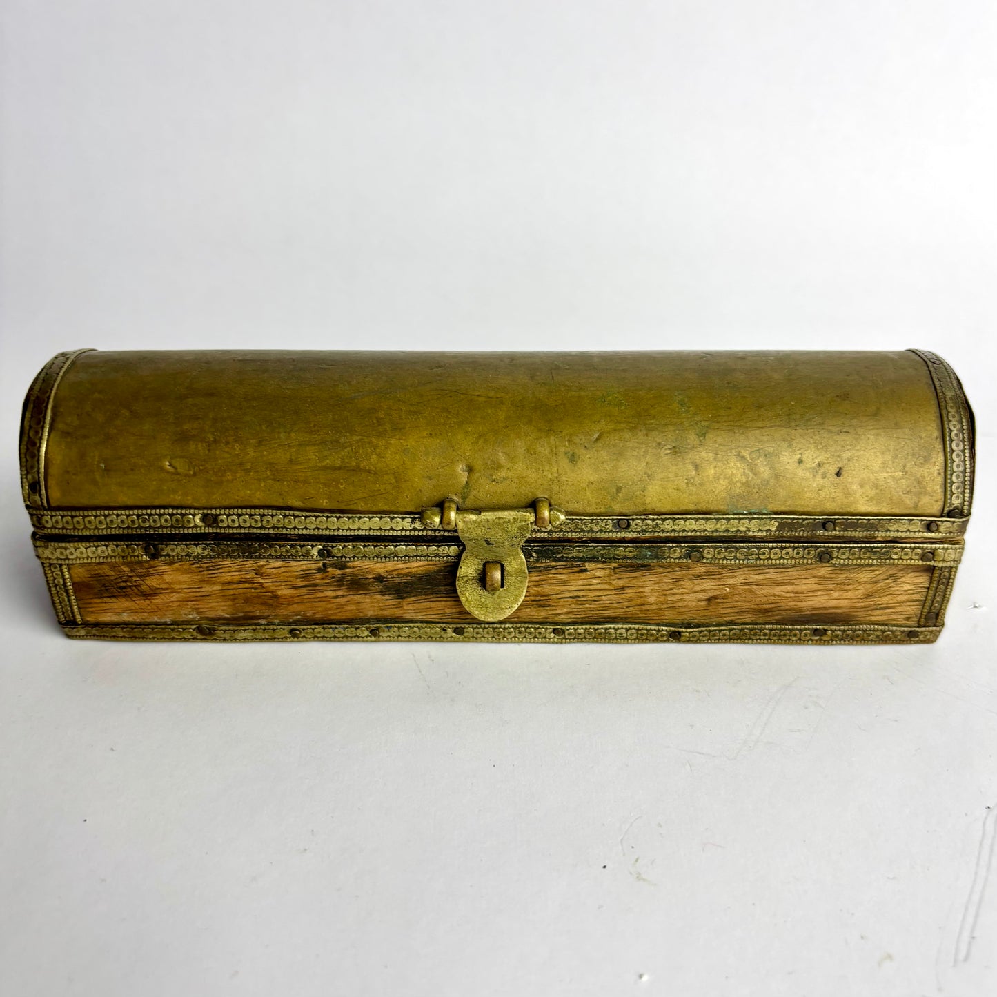 Antique Brass Bound Wooden Pen / Document Box c1900
