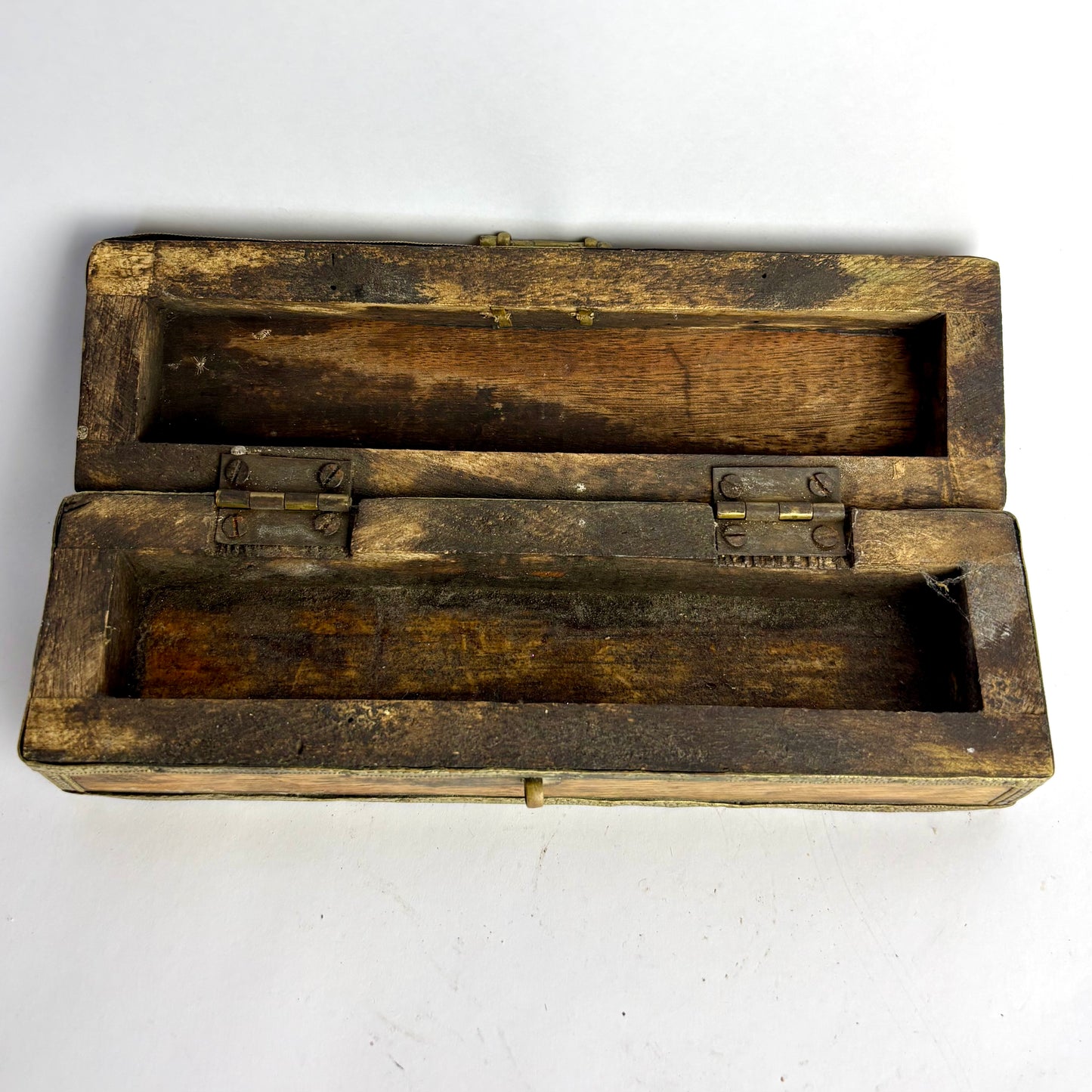 Antique Brass Bound Wooden Pen / Document Box c1900