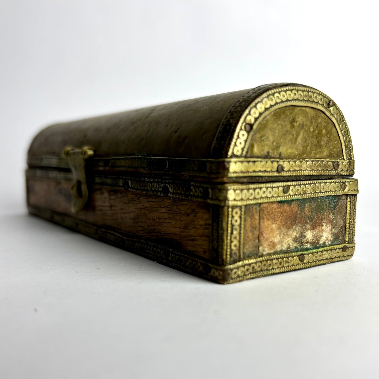 Antique Brass Bound Wooden Pen / Document Box c1900