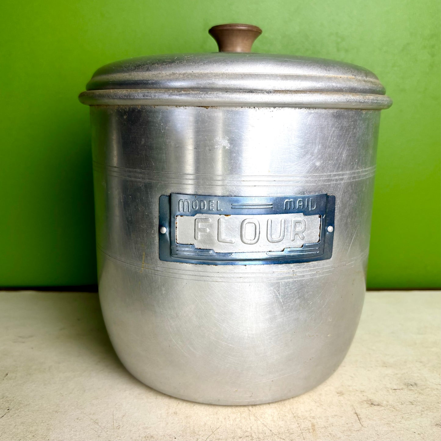 Vintage Model Maid Aluminium Kitchen Canister Set – 6 Piece – Tea, Coffee, Sugar, Flour, Rice & Biscuits