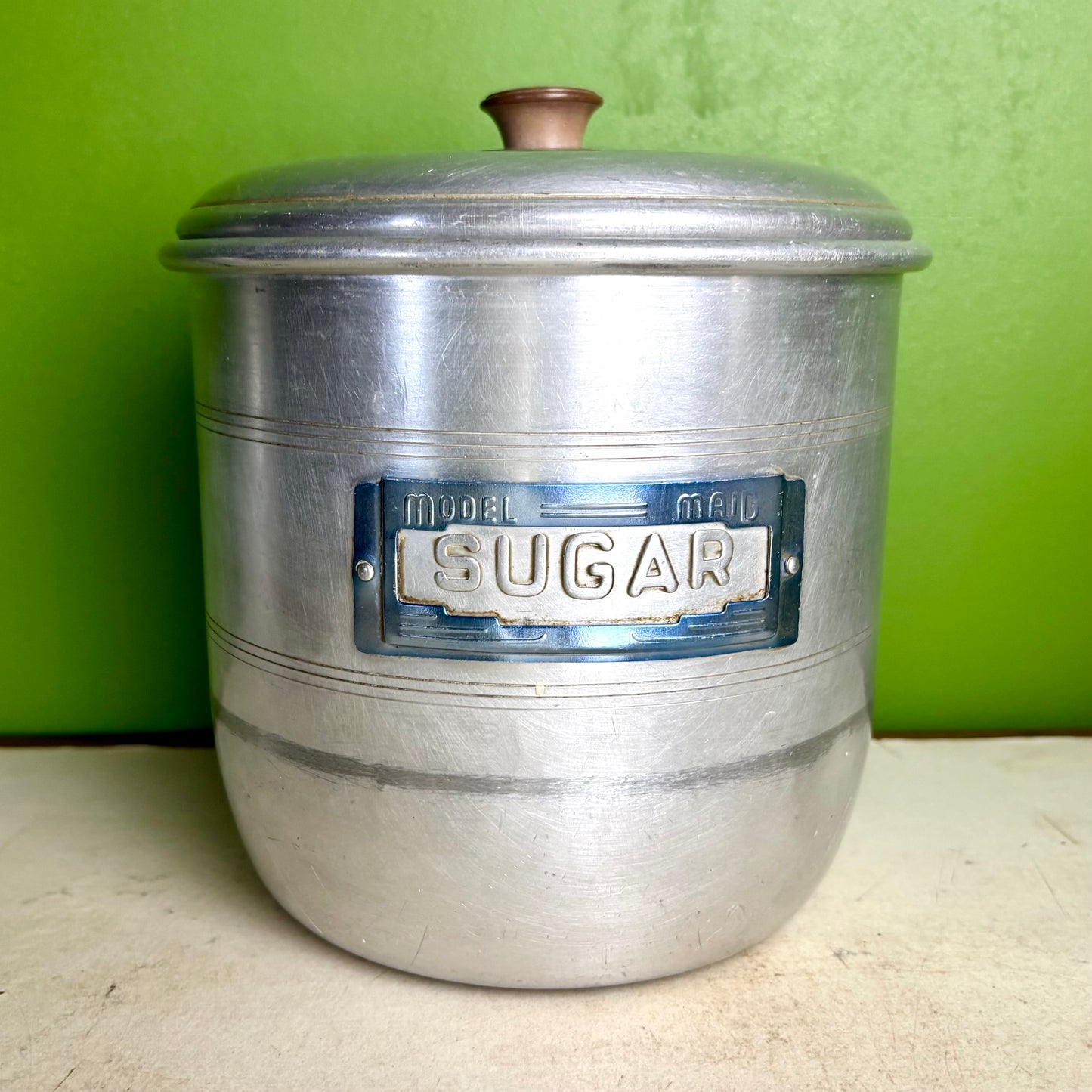 Vintage Model Maid Aluminium Kitchen Canister Set – 6 Piece – Tea, Coffee, Sugar, Flour, Rice & Biscuits