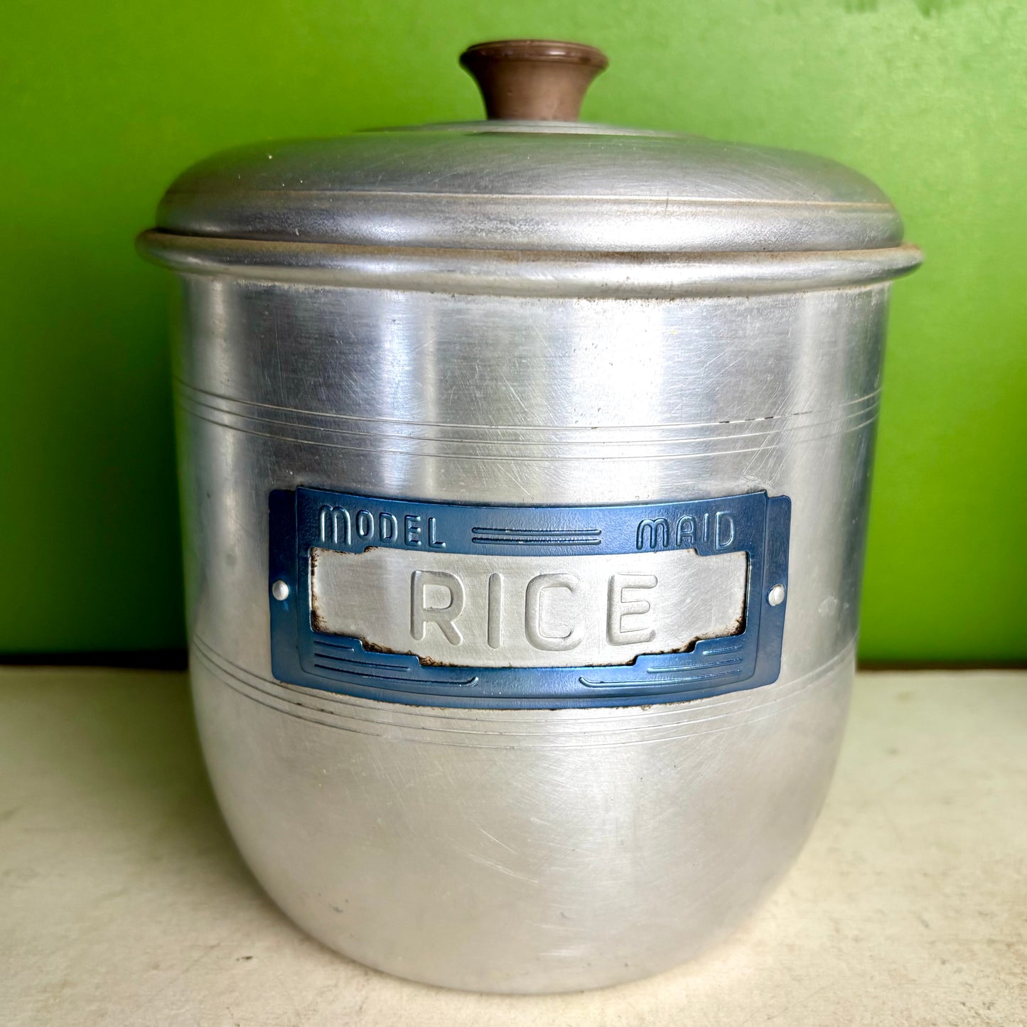 Vintage Model Maid Aluminium Kitchen Canister Set – 6 Piece – Tea, Coffee, Sugar, Flour, Rice & Biscuits