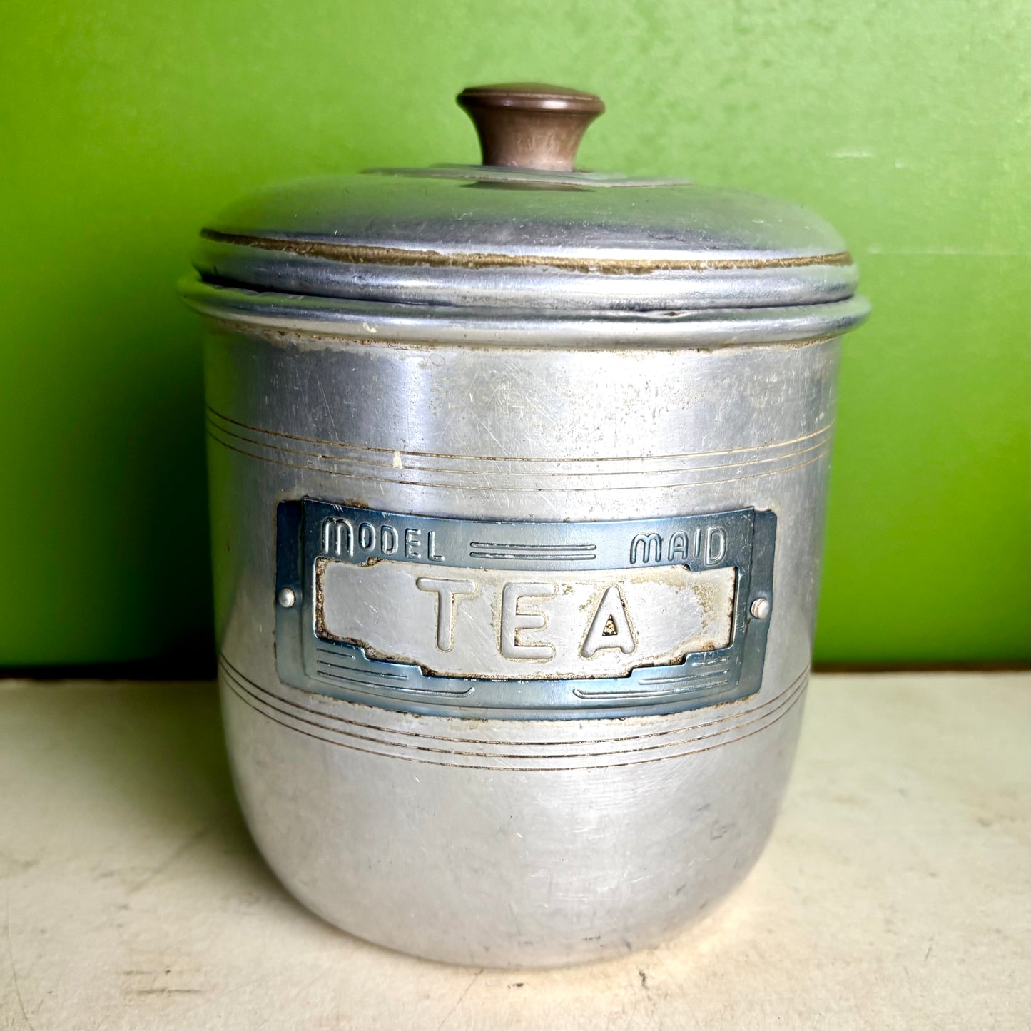 Vintage Model Maid Aluminium Kitchen Canister Set – 6 Piece – Tea, Coffee, Sugar, Flour, Rice & Biscuits