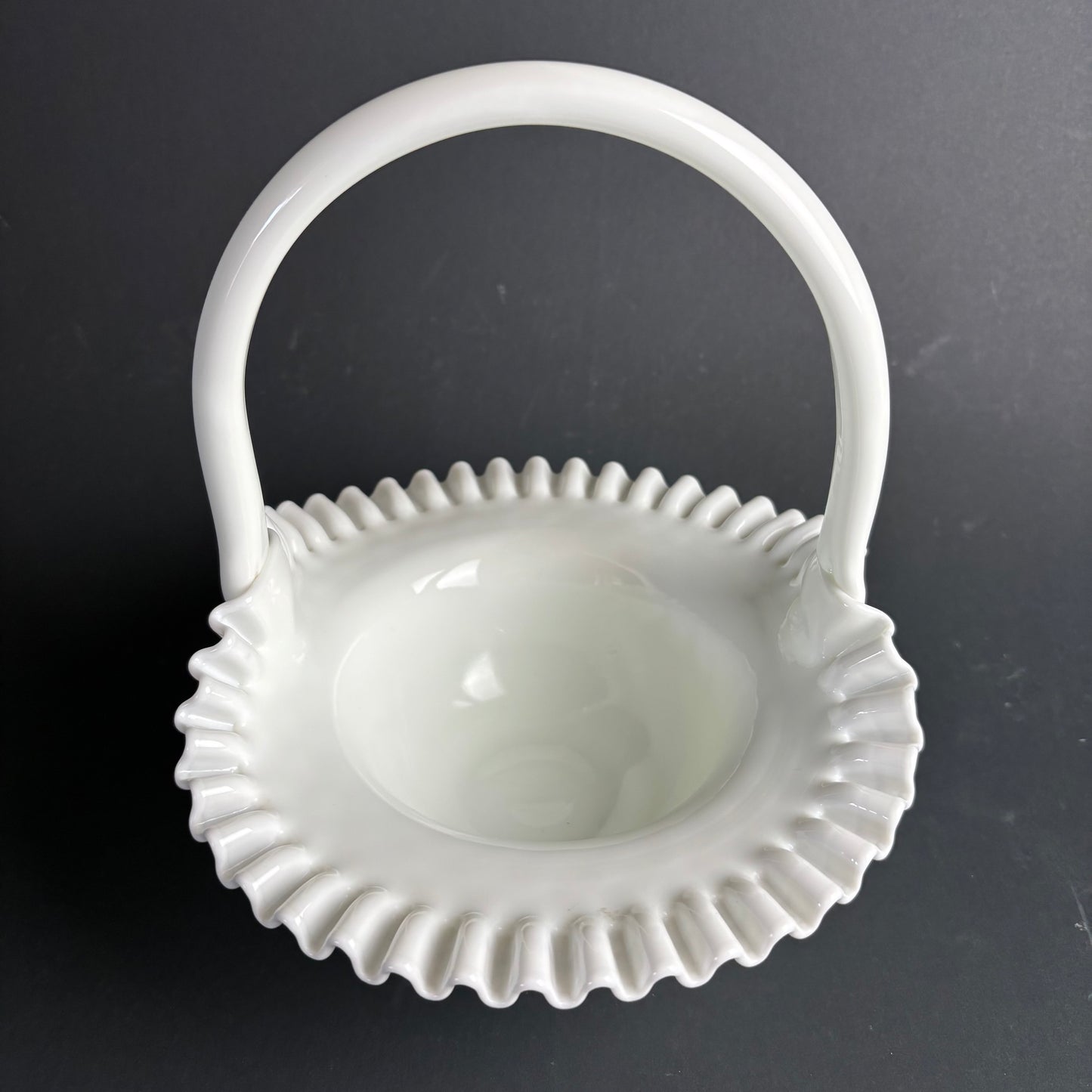Vintage Milk Glass Hobnail Basket with Ruffled Rim – Fenton Style