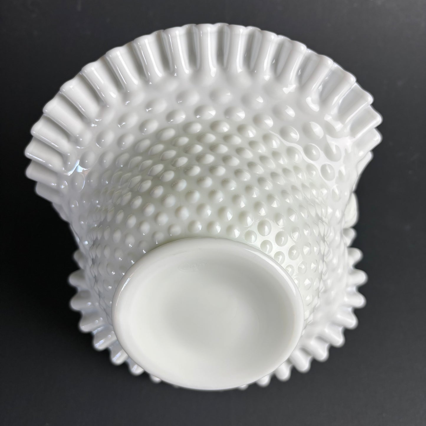 Vintage Milk Glass Hobnail Basket with Ruffled Rim – Fenton Style