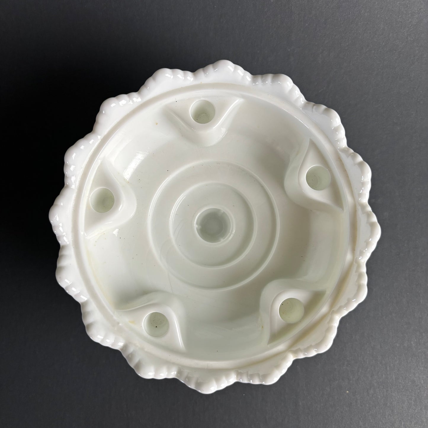 Vintage Fenton Hobnail Milk Glass Pedestal Bowl / Flower Frog Vase