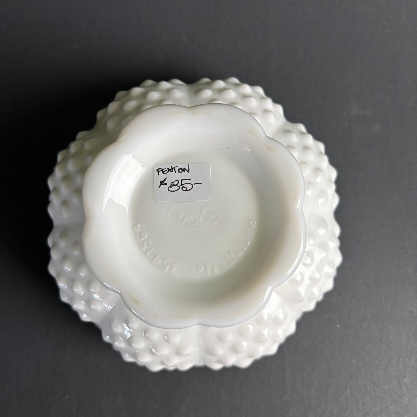 Vintage Opaline Milk Glass Footed Bowl – Shell Pattern