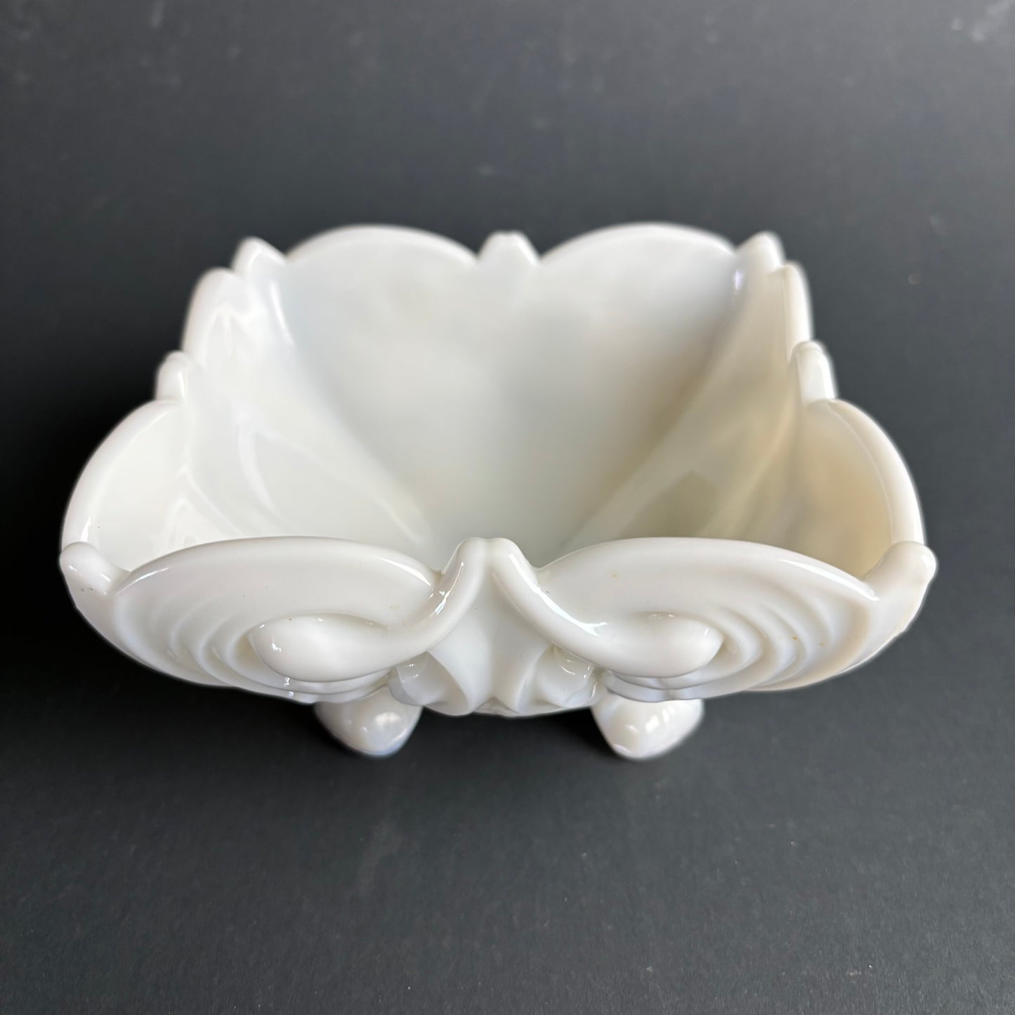 Vintage Opaline Milk Glass Footed Bowl – Shell Pattern