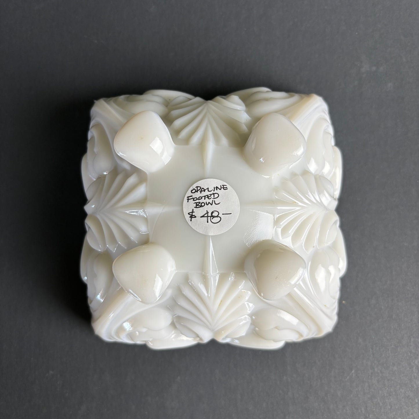 Vintage Opaline Milk Glass Footed Bowl – Shell Pattern