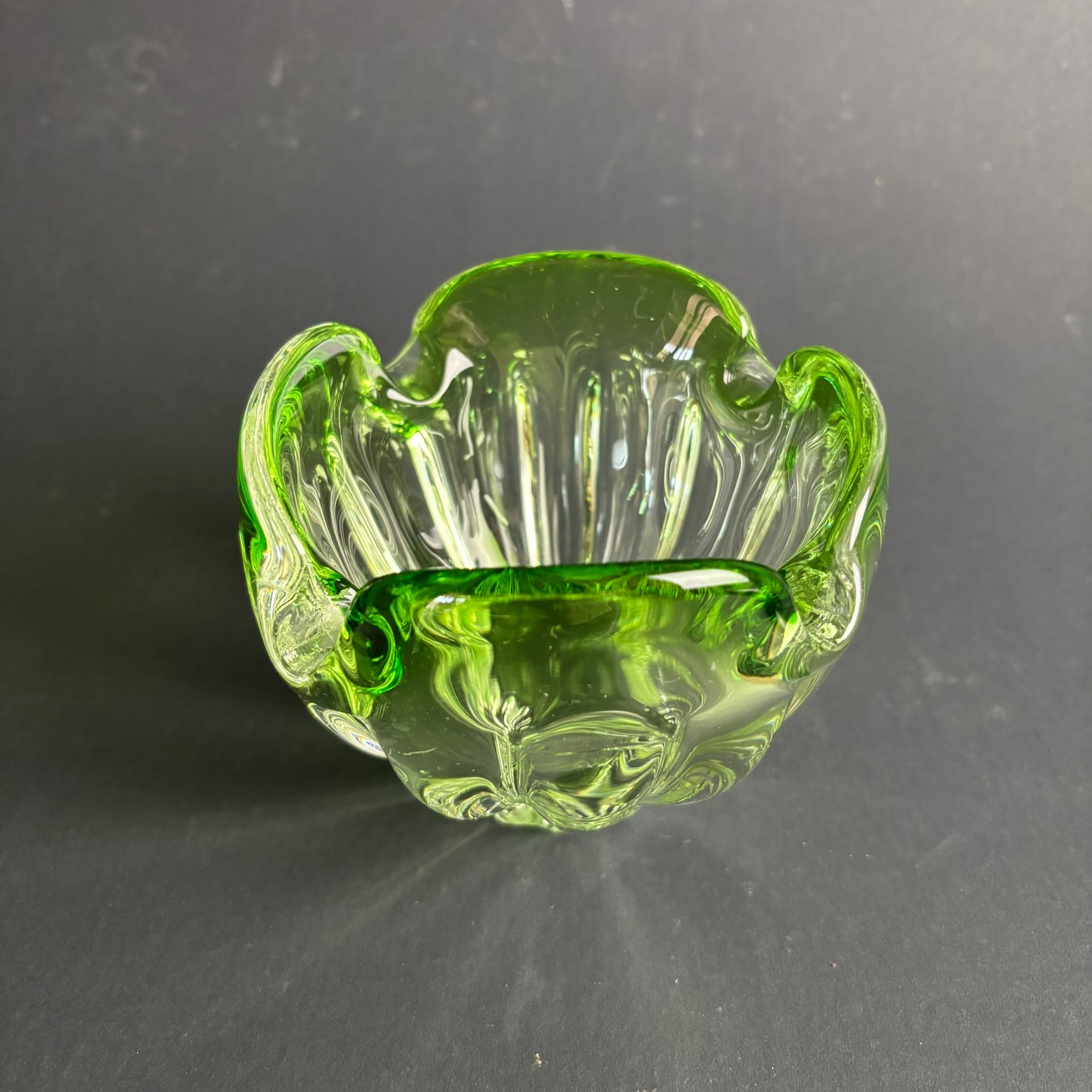 Art Deco Uranium Glass Bowl – Vaseline Glass – Czech Bohemian Pressed Glass – UV Reactive
