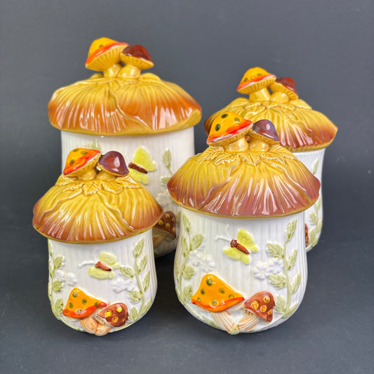 Vintage Japanese Mushroom Canister Set – Set of Four